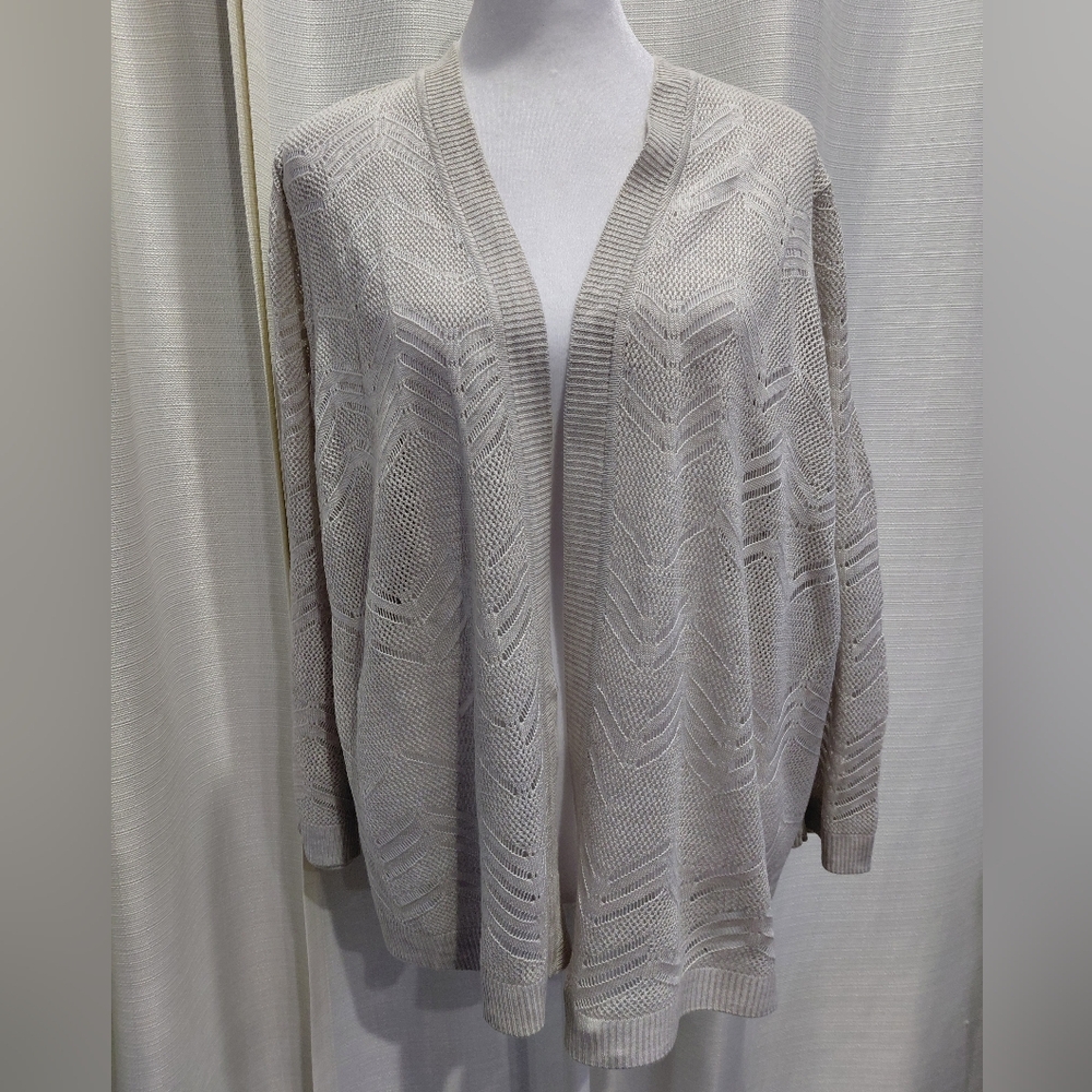 Avenue Cream Open-Front Chevron Knit Cardigan